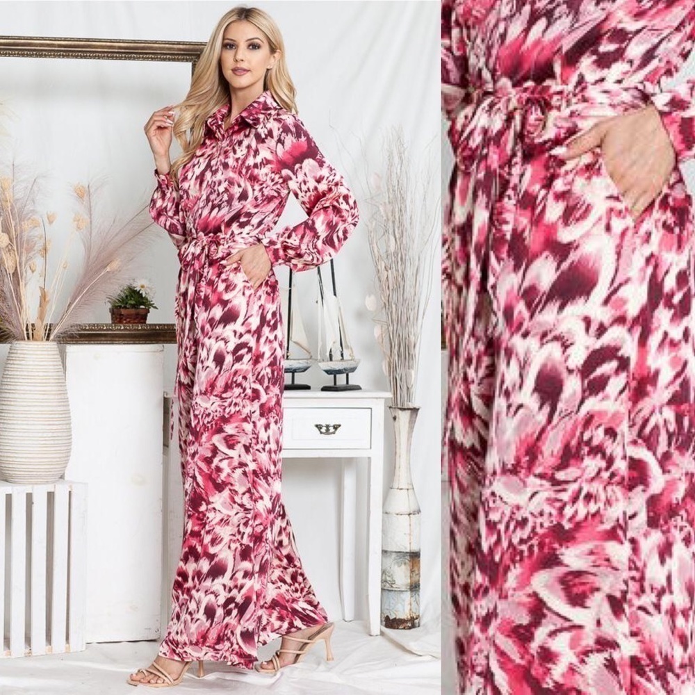 New Deep Reds Pink & Burgundy Silky Wide Leg Jumpsuit: Where Passion Meets Poise